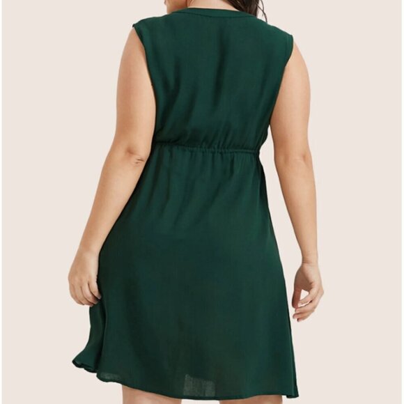 BloomChic Plus Size 3XL Plain Ties Front Button Pocket V Neck Dress us22-24 - Picture 3 of 7